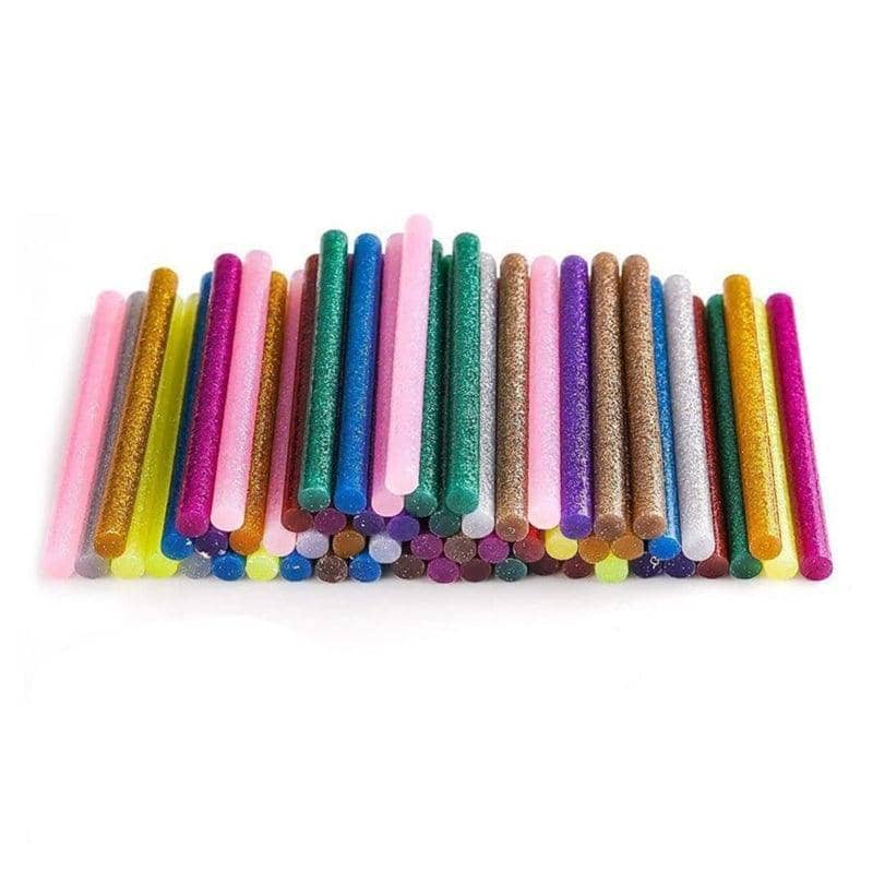 Glitter Hot Melt Glue Sticks, 7mm x 100mm - Assorted Colours, Pack of 50