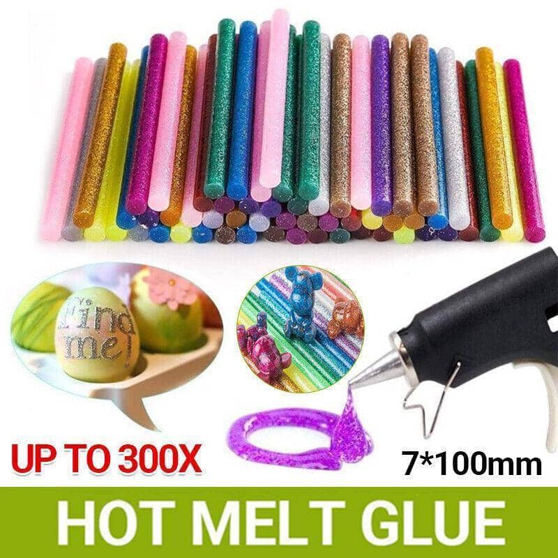 Glitter Hot Melt Glue Sticks, 7mm x 100mm - Assorted Colours, Pack of 50 - view 2