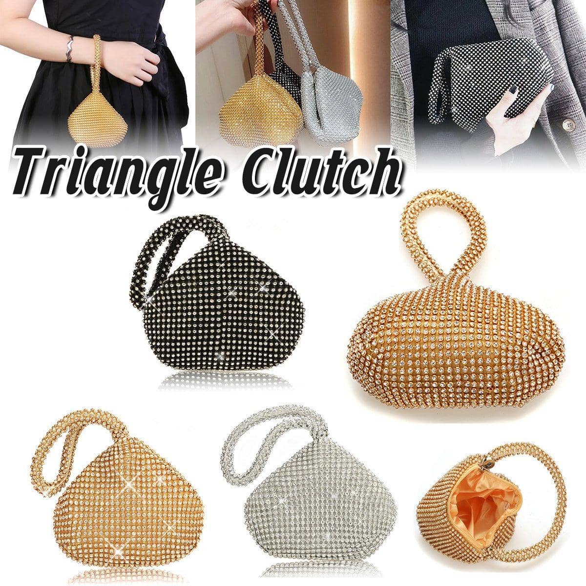Glitter Triangle Evening Clutch Bag - Gold - view 2