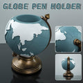 Globe Pen Holder Desk Organiser, Blue Resin Office Storage Stand and Decor Ornament