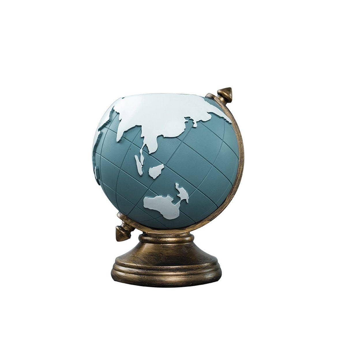 Globe Pen Holder Desk Organiser, Blue Resin Office Storage Stand and Decor Ornament - view 2