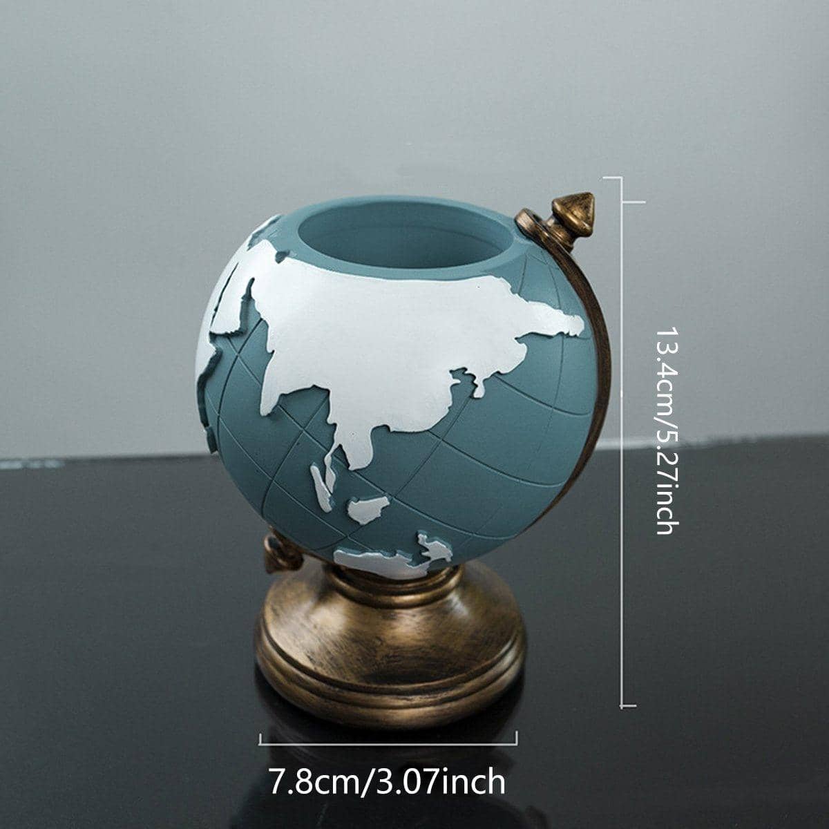 Globe Pen Holder Desk Organiser, Blue Resin Office Storage Stand and Decor Ornament - view 3