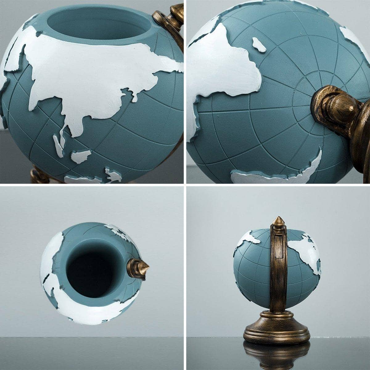 Globe Pen Holder Desk Organiser, Blue Resin Office Storage Stand and Decor Ornament - view 4