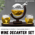 Globe Wine Decanter Set with Two Whisky Glasses and Wooden Stand