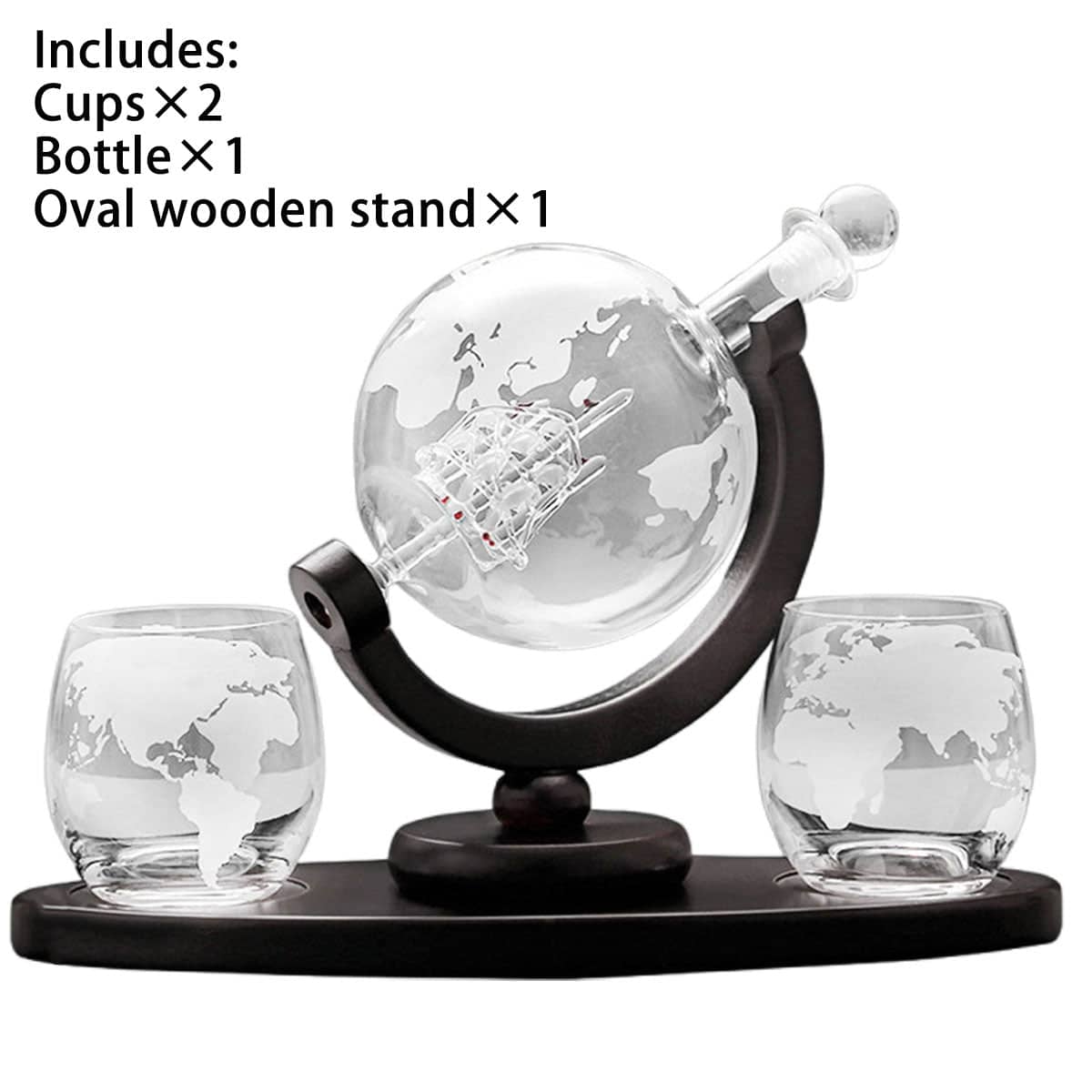 Globe Wine Decanter Set with Two Whisky Glasses and Wooden Stand - view 5
