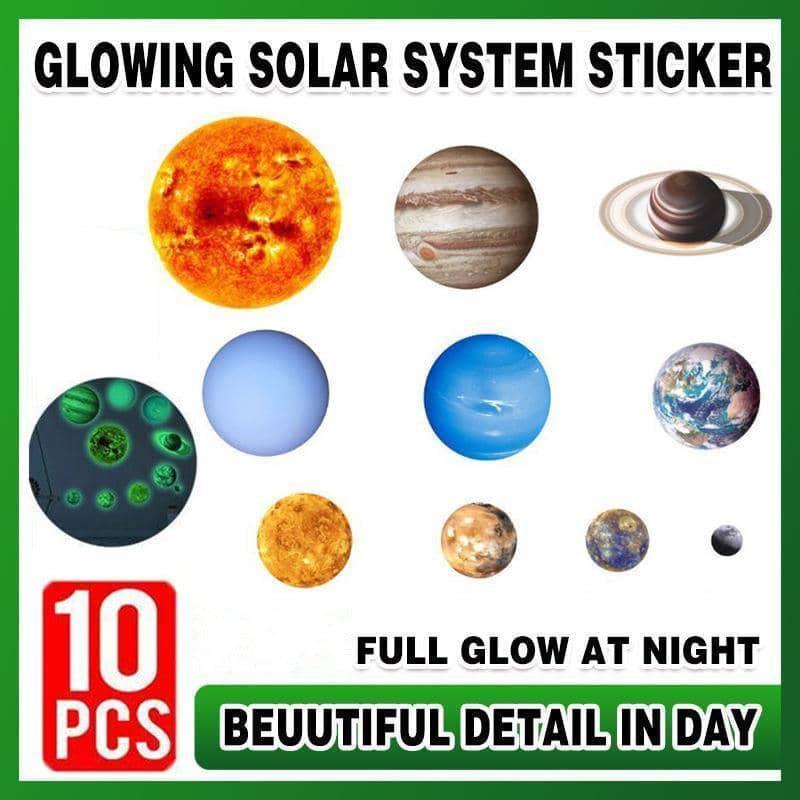 Glow in the Dark Solar System Wall Stickers, Pack of 10