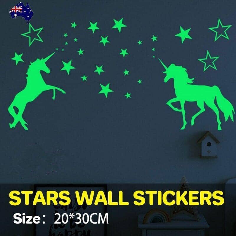 Glow in the Dark Unicorn Wall Stickers, Green, 20 x 30 cm
