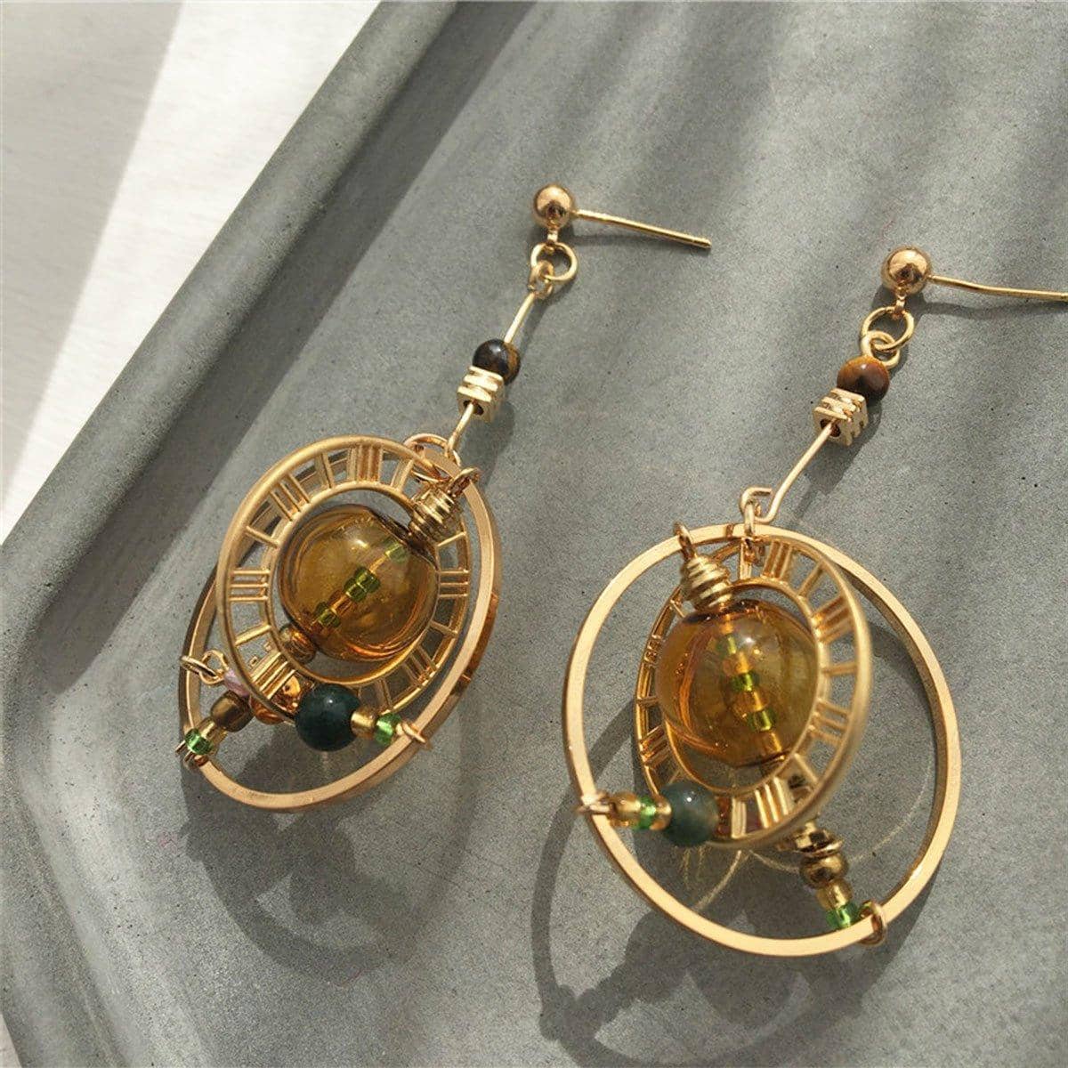 Gold Abstract Geometric Bubble Earrings, Handmade Industrial Style - view 5