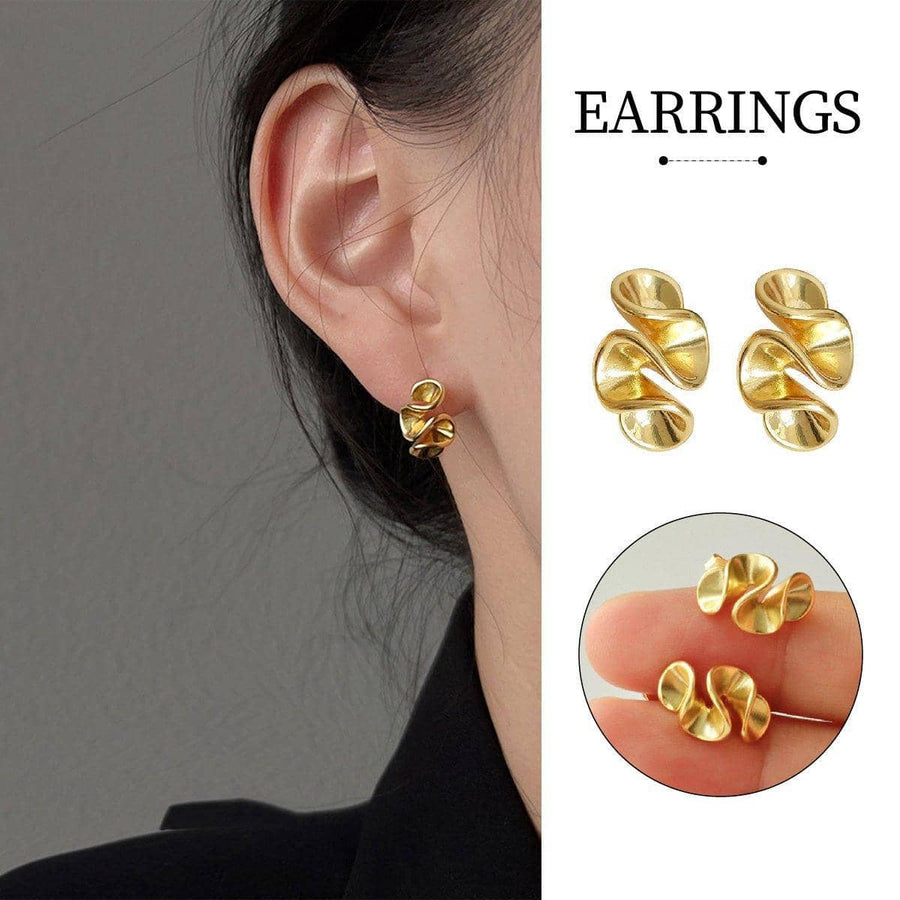 Gold Abstract Stud Earrings, Copper Alloy for Women