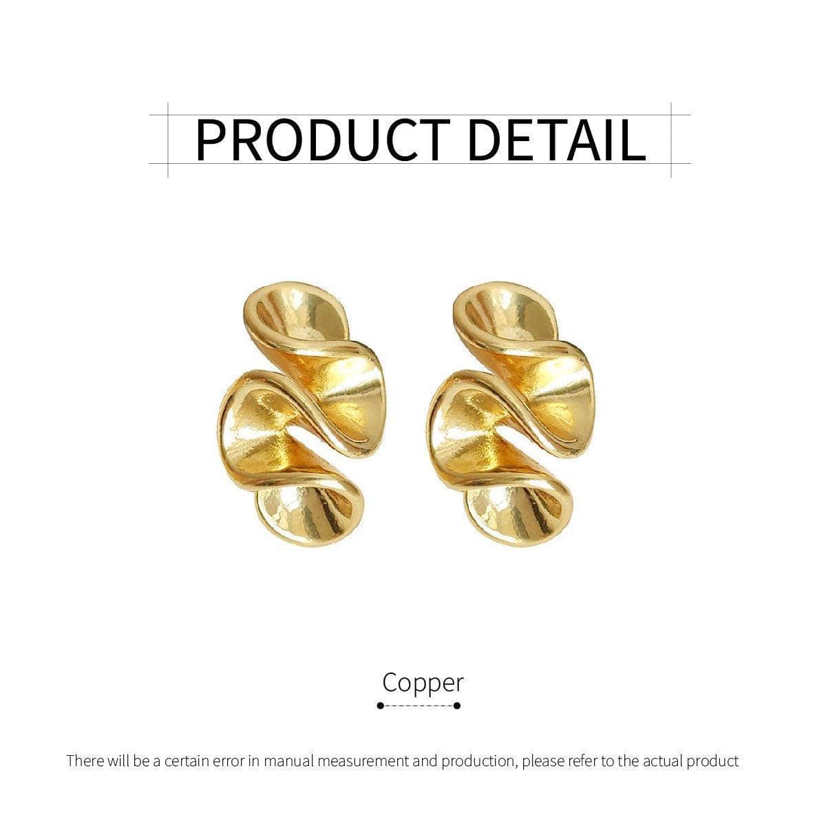 Gold Abstract Stud Earrings, Copper Alloy for Women - view 3