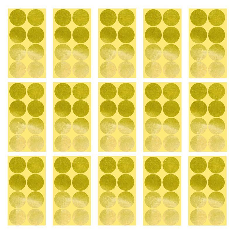 Gold Adhesive Sticker Dots 50mm, 8 Dots, 15 Sheets - Round Labels