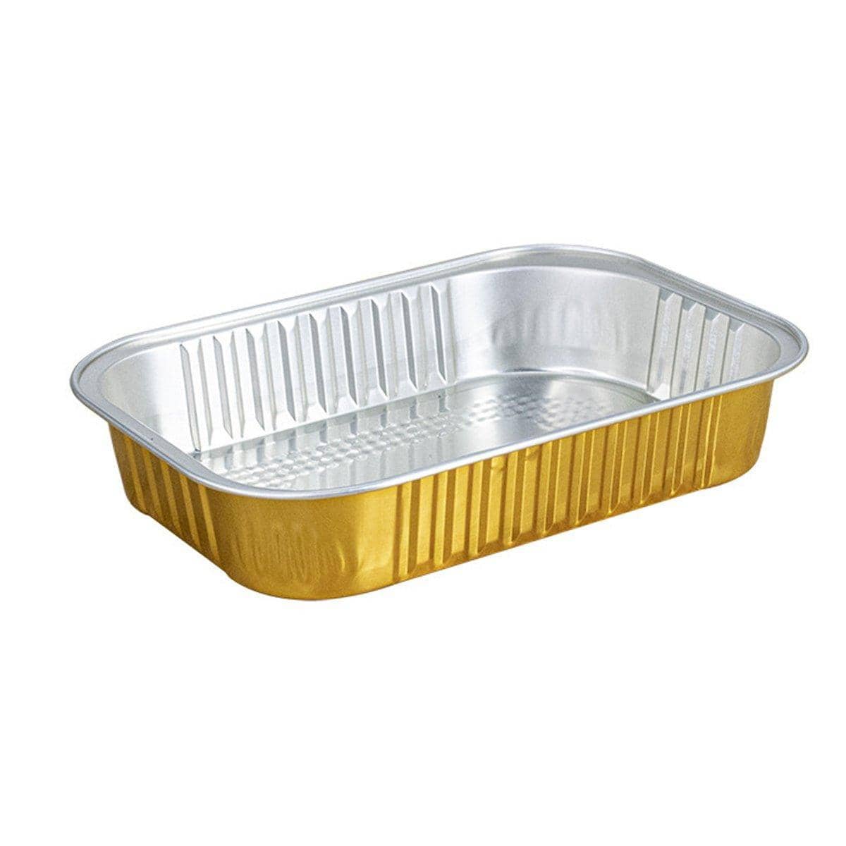 Gold Aluminium Foil Food Boxes with Plastic Lids - 345 ml, Pack of 50