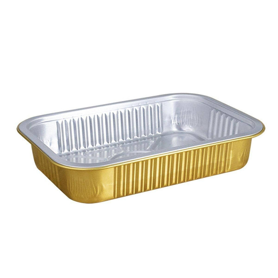 Gold Aluminium Foil Food Boxes with Plastic Lids - 580 ml, Pack of 50