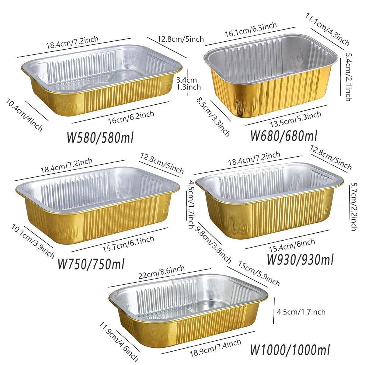 Gold Aluminium Foil Food Boxes with Plastic Lids - 580 ml, Pack of 50 - view 5