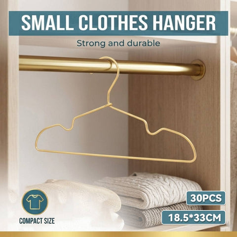 Gold Aluminium Small Clothes Hangers Pack of 30 Compact 33 cm