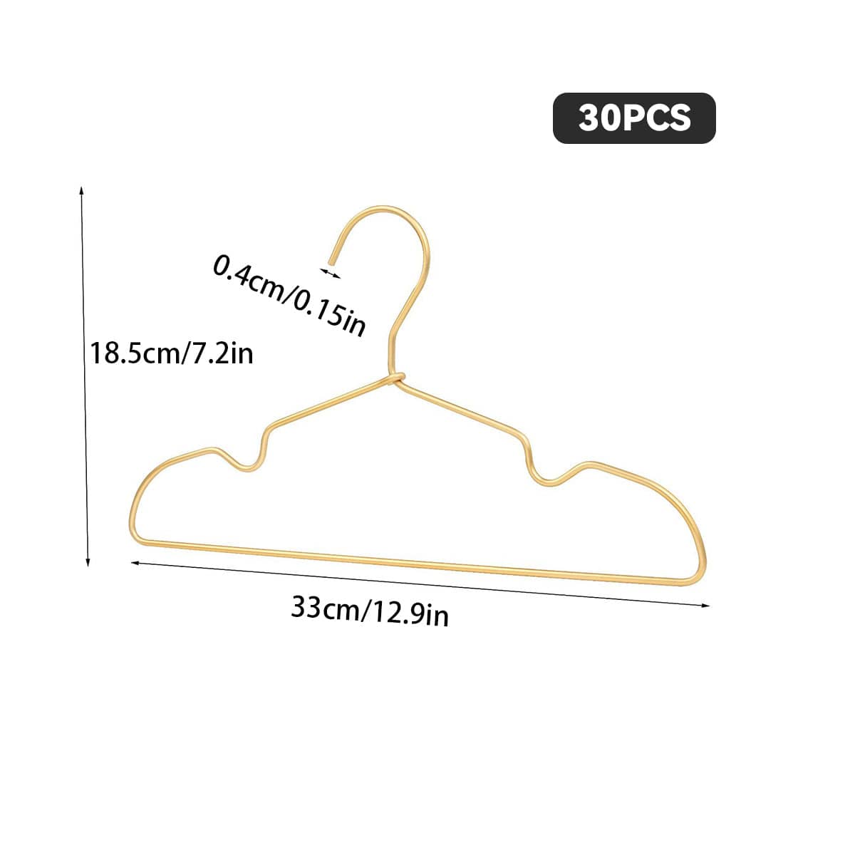 Gold Aluminium Small Clothes Hangers Pack of 30 Compact 33 cm - view 3