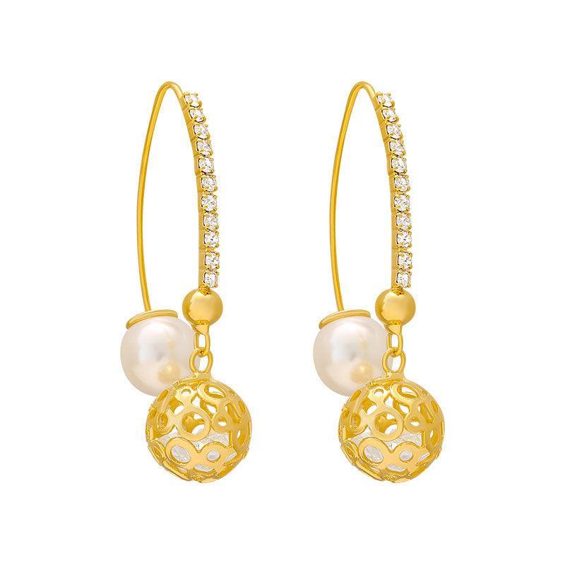 Gold Ball Hook Earrings for Women - Long Gold-Tone Hooks with Sparkling Stones
