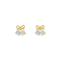 Gold Bow Earrings with Blue Glass Drops for Women - view 2