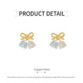 Gold Bow Earrings with Blue Glass Drops for Women - view 3