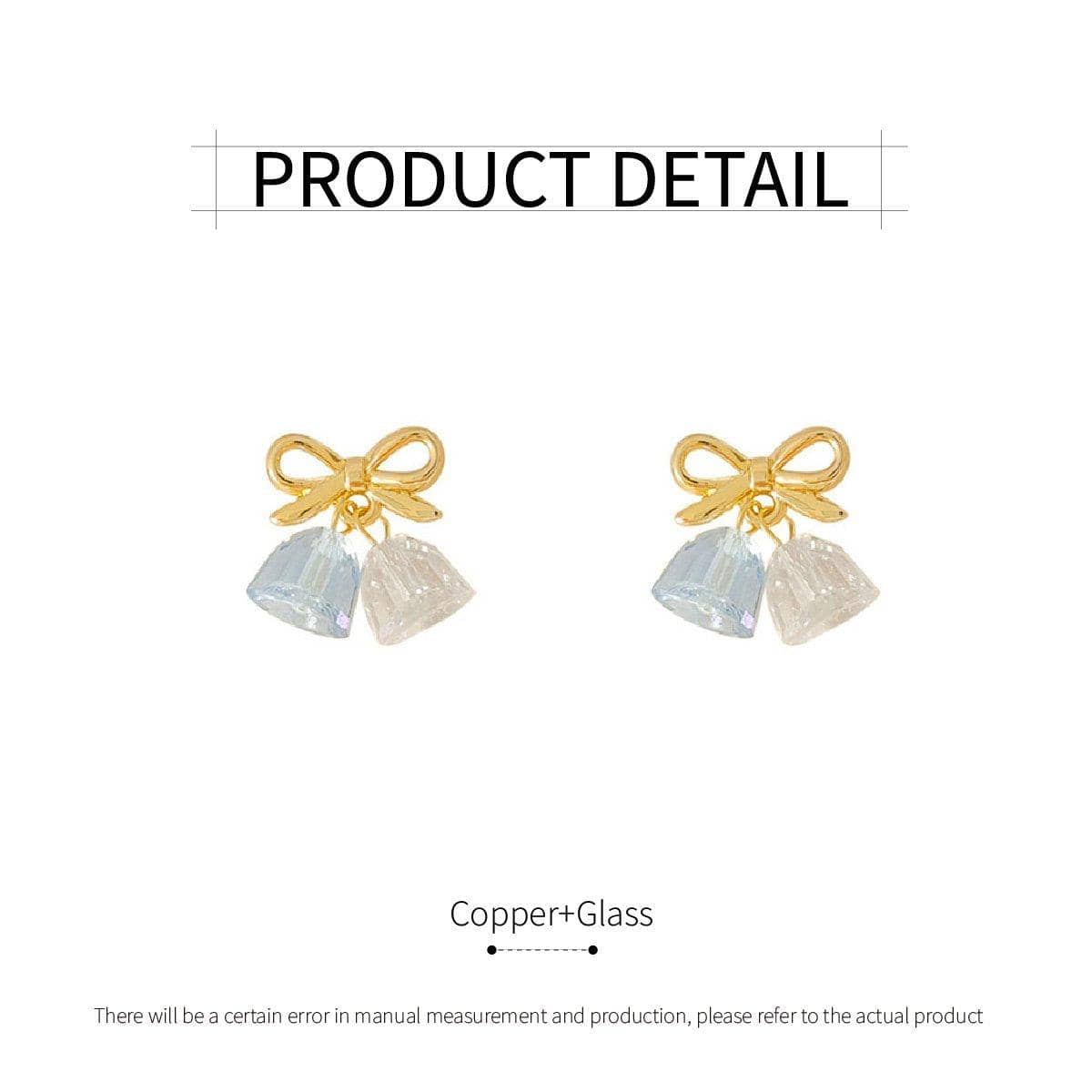 Gold Bow Earrings with Blue Glass Drops for Women - view 3
