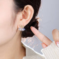 Gold Bow Earrings with Blue Glass Drops for Women - view 5