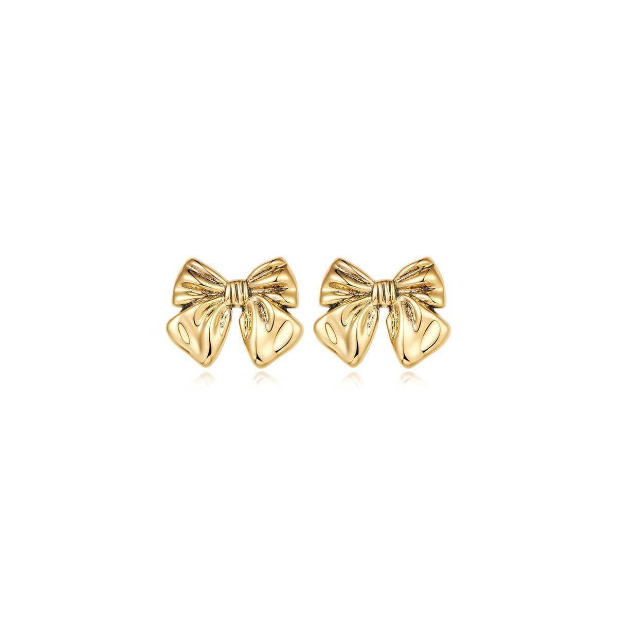 Gold Bow Stud Earrings for Women, Simple Elegant Fashion Jewellery - view 2