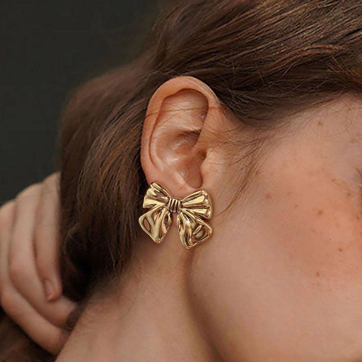 Gold Bow Stud Earrings for Women, Simple Elegant Fashion Jewellery - view 5