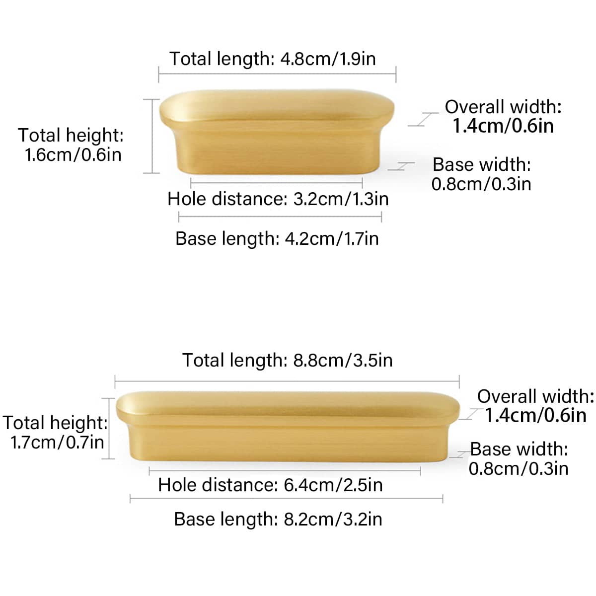 Gold Cabinet Handle - 6.4cm Hole Spacing, 8.8cm Long - view 4