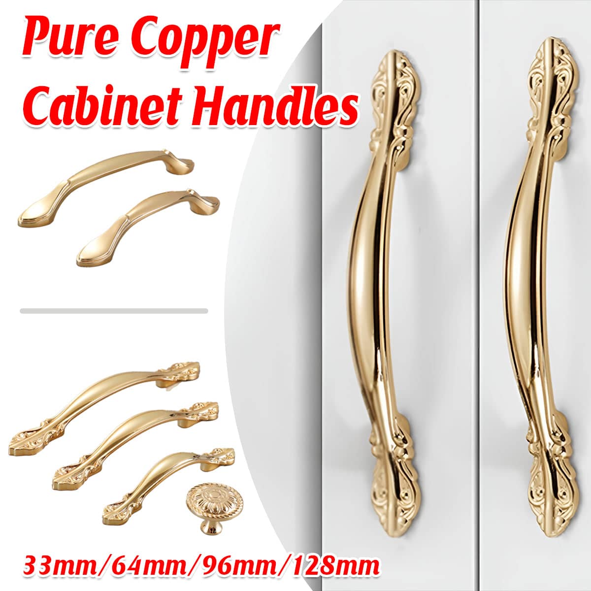 Gold Cabinet Handle with Scrolled Ends - 128mm Hole Spacing - view 2