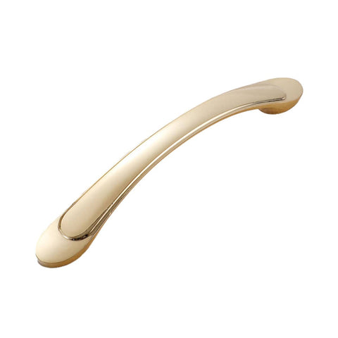 Gold Cabinet Pull Handle, Smooth Arched Design, Pure Copper - 128 mm Hole Spacing