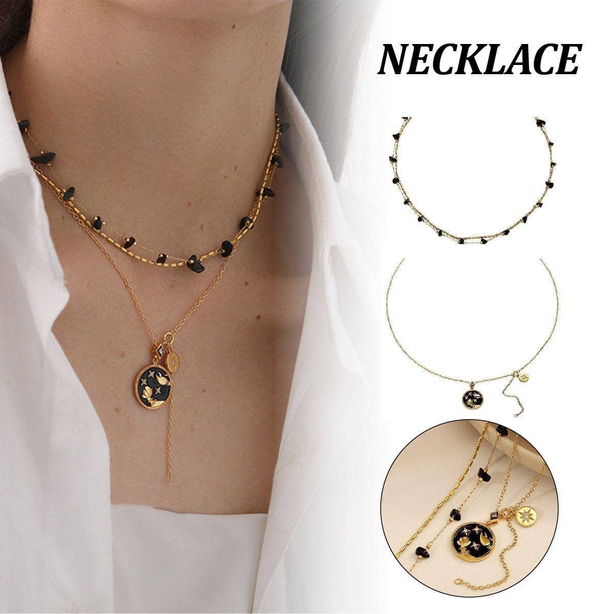 Gold Chain Necklace with Moon and Star Pendant - Single Pendant - view 2