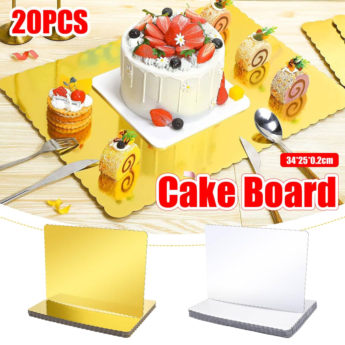 Gold Corrugated Cake Base Board, Rectangle with Wavy Edge for Bakery Display - view 2