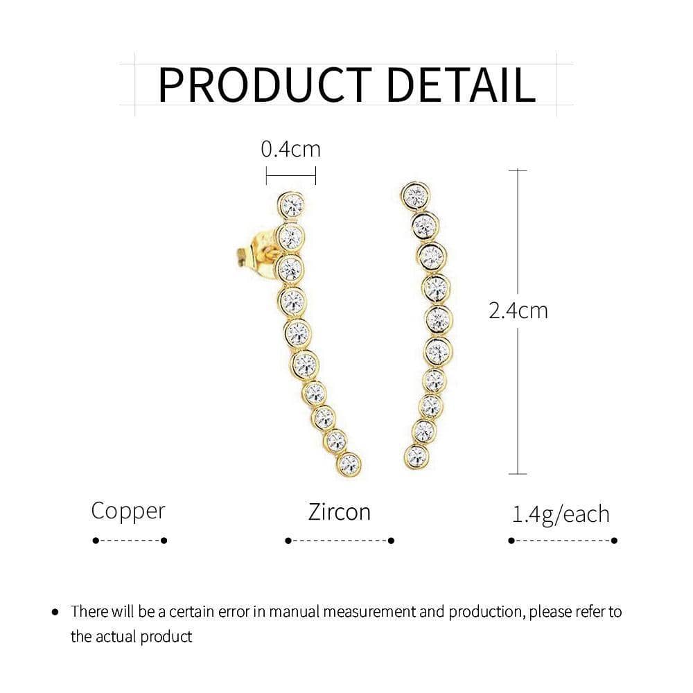 Gold Curved Row Zircon Stud Earrings for Women, Sparkling Everyday Jewellery - view 3