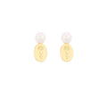 Gold Flower Oval Earrings with Imitation Pearl Accents for Women - view 2