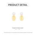 Gold Flower Oval Earrings with Imitation Pearl Accents for Women - view 3