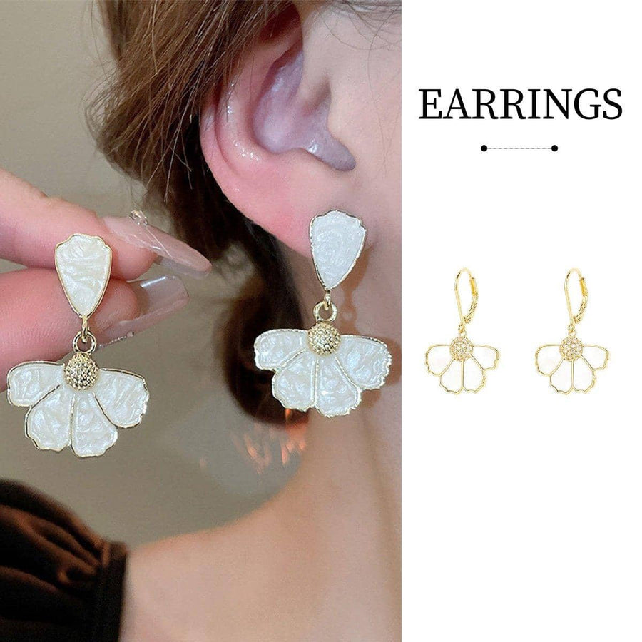 Gold Flower Stud Earrings with Pearl Accent for Women
