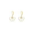 Gold Flower Stud Earrings with Pearl Accent for Women - view 2
