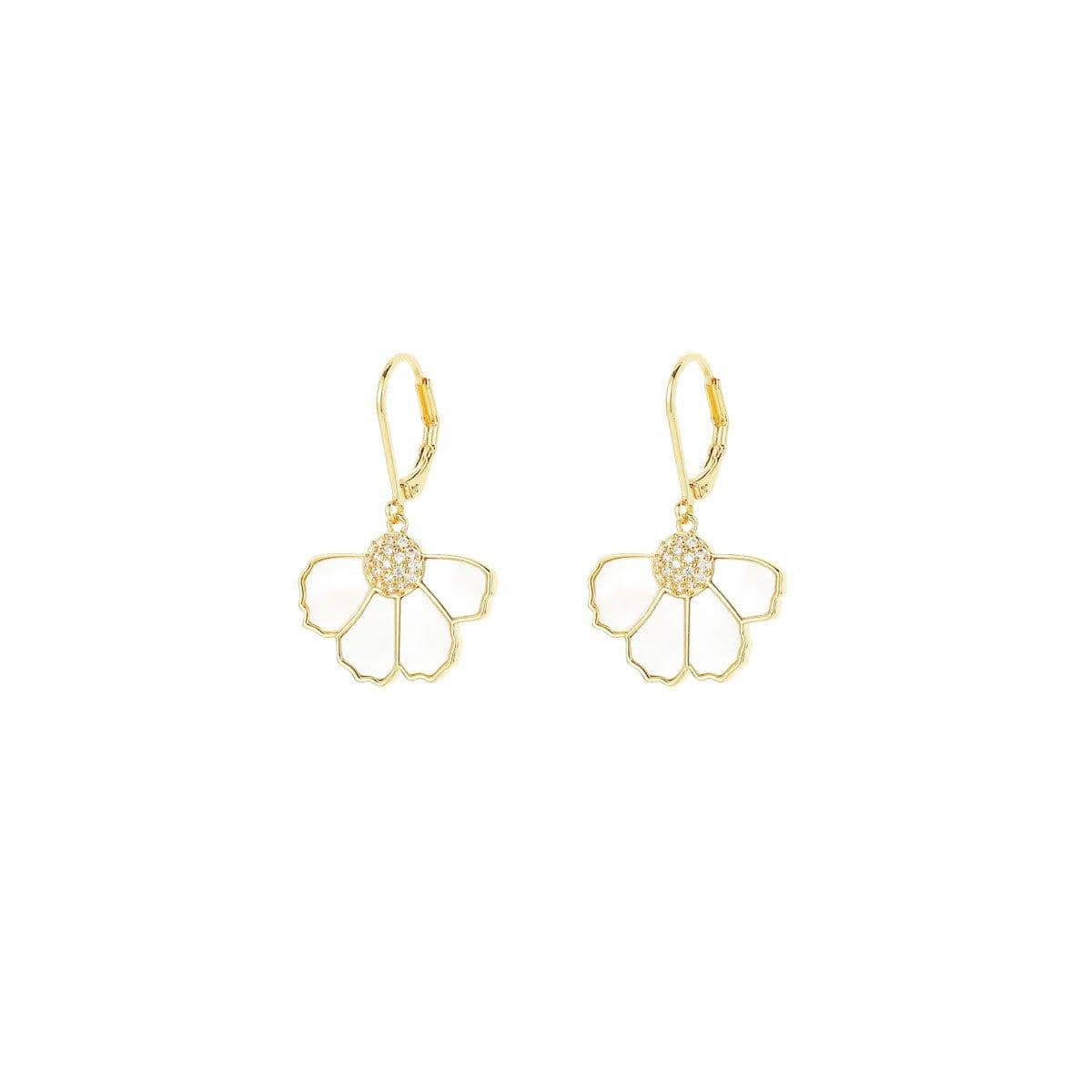 Gold Flower Stud Earrings with Pearl Accent for Women - view 2