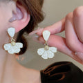 Gold Flower Stud Earrings with Pearl Accent for Women - view 4