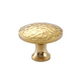 Gold Hammered Solid Brass Cabinet Knob - Flat Round Shape