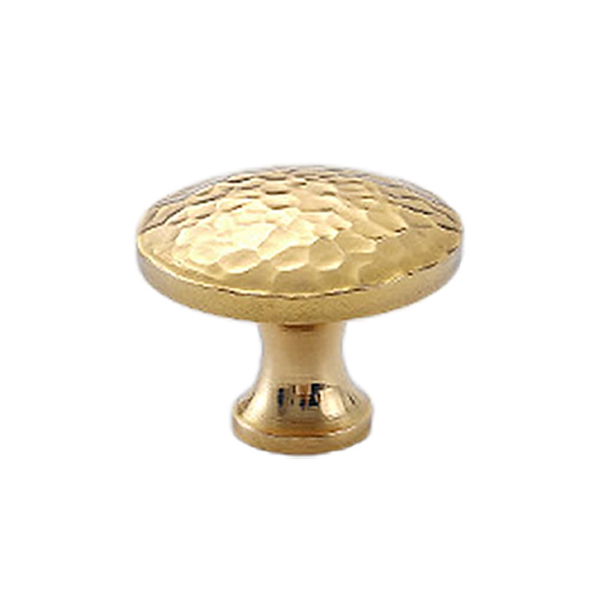 Gold Hammered Solid Brass Cabinet Knob - Flat Round Shape