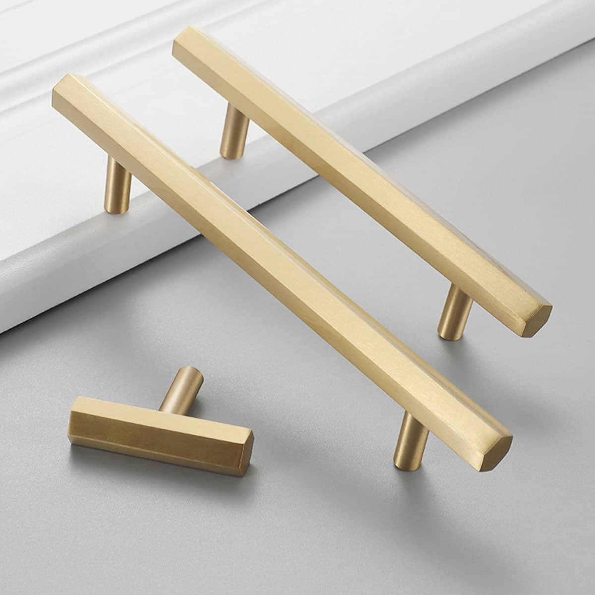 Gold Hexagonal Wardrobe Door Handle, Modern Long Pull - Single Hole - view 5