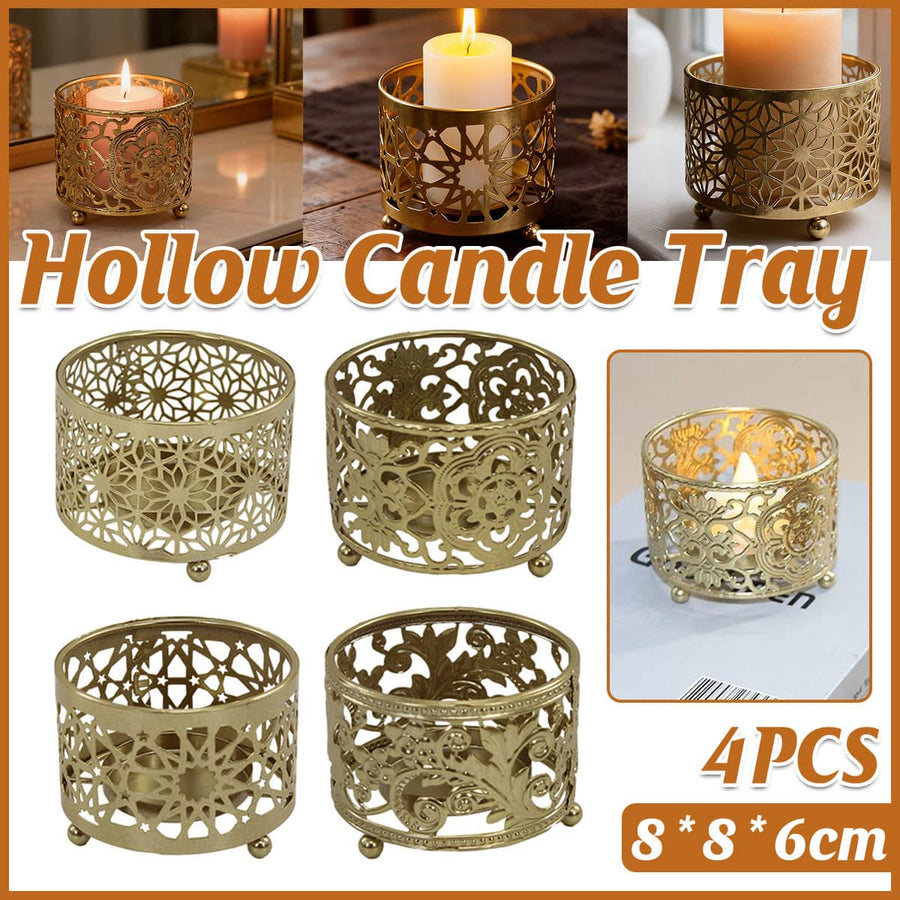 Gold Hollow Iron Candle Trays Set of 4 for Wedding and Party Decor