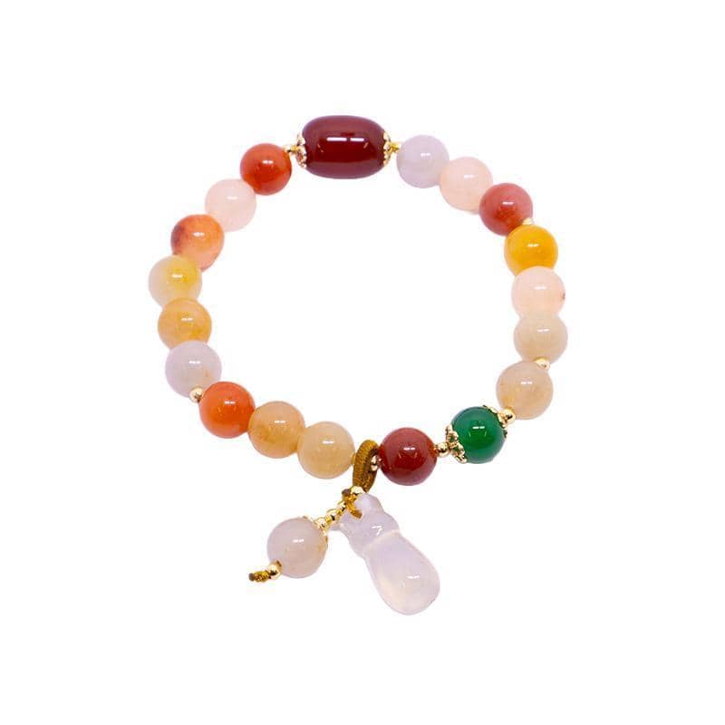 Gold Jade and Agate Beaded Bracelet for Women, Gourd Charm Retro Chinese Style - view 2