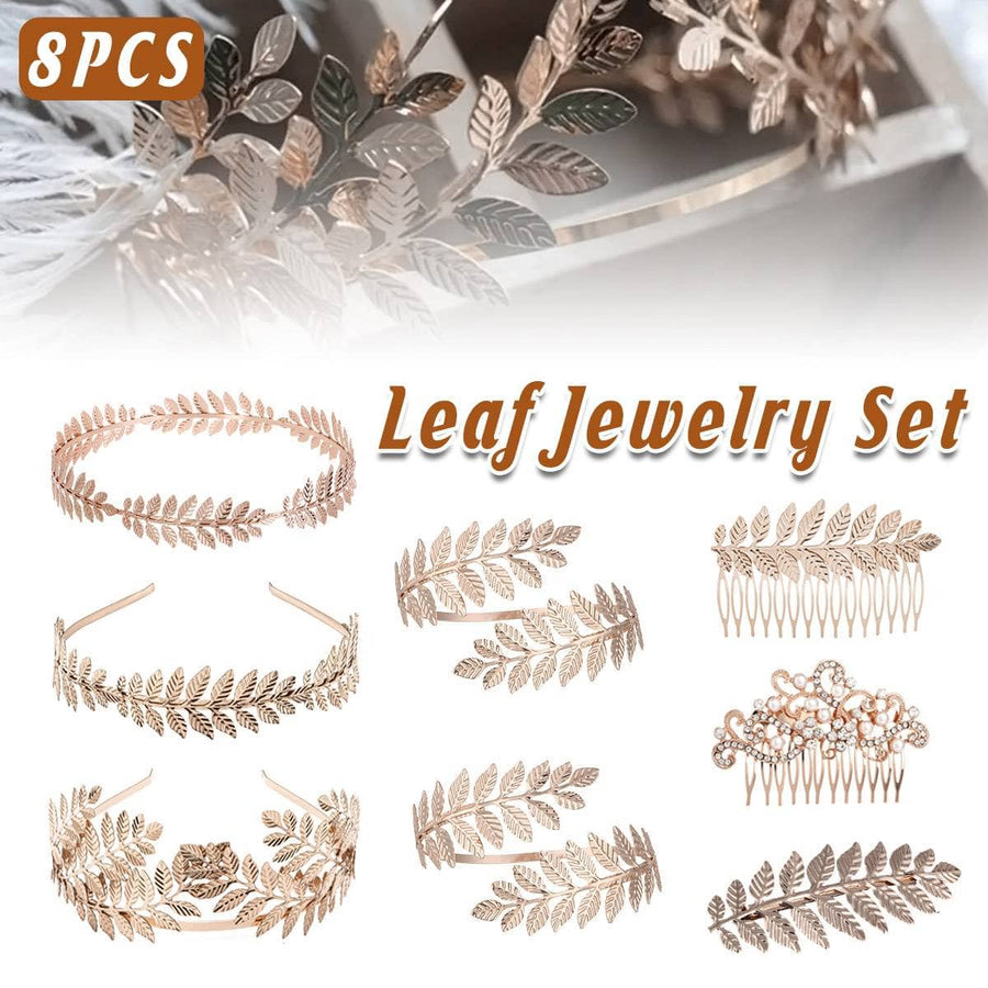Gold Leaf Bridal Headband and Hair Comb Set, Set of 8