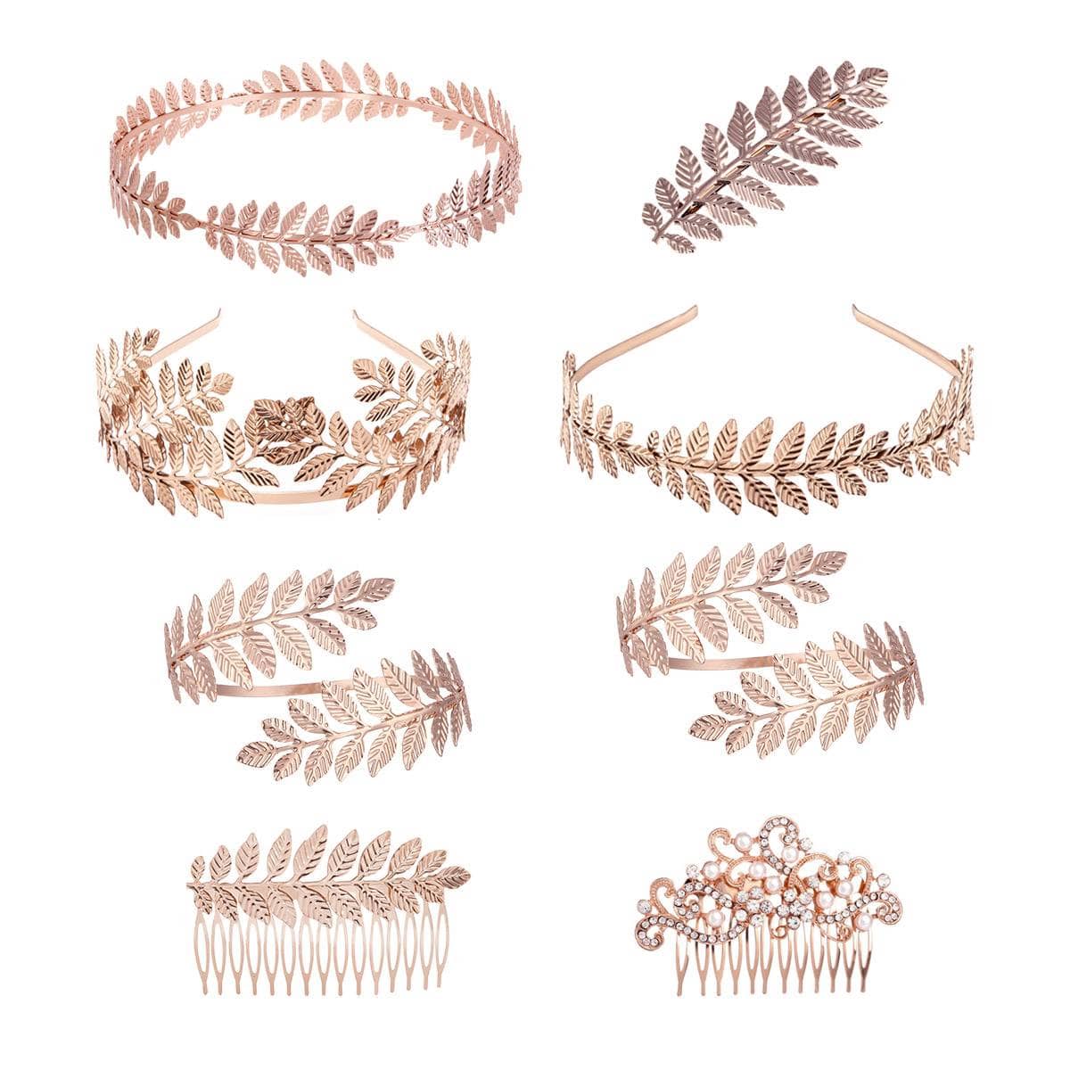 Gold Leaf Bridal Headband and Hair Comb Set, Set of 8 - view 2