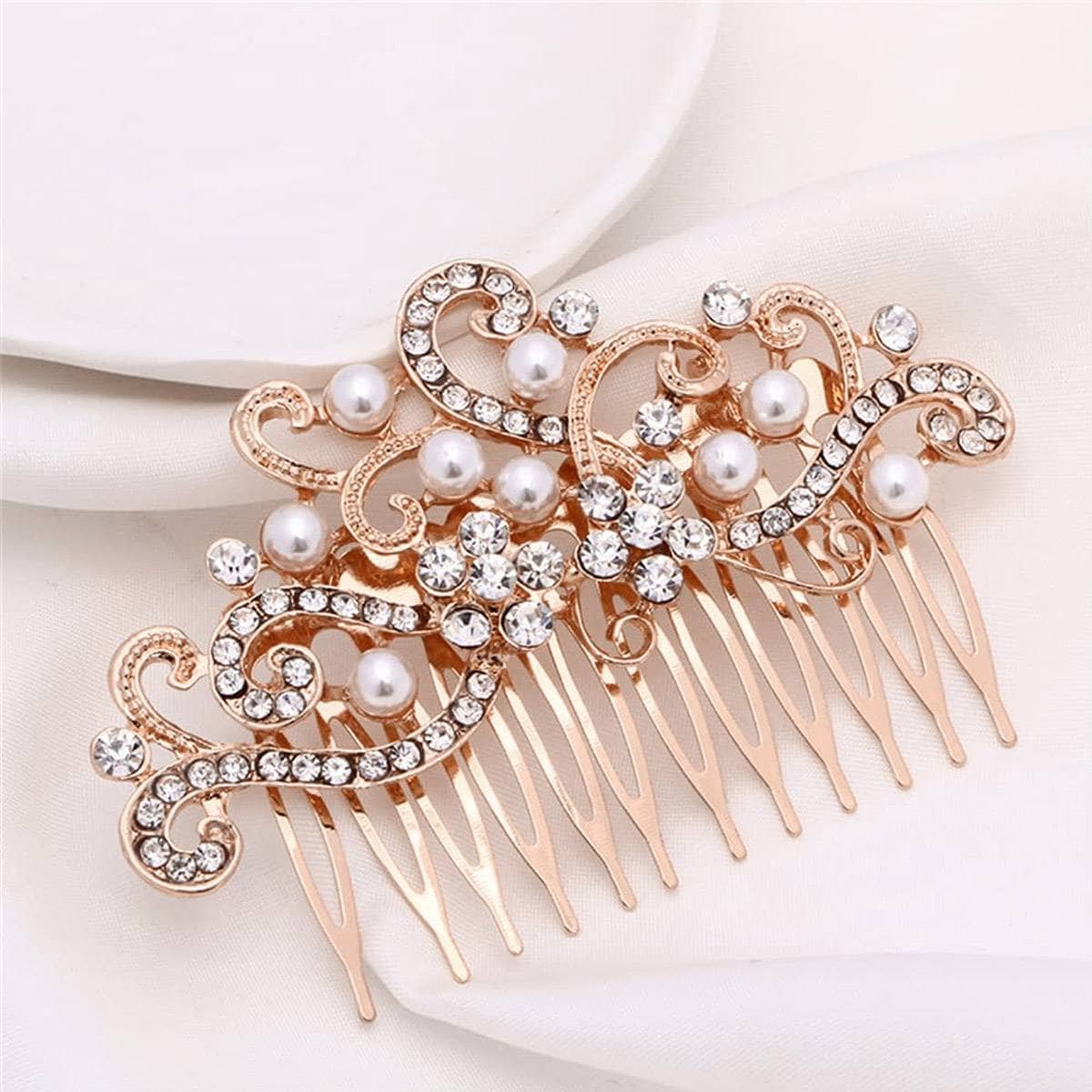 Gold Leaf Bridal Headband and Hair Comb Set, Set of 8 - view 4