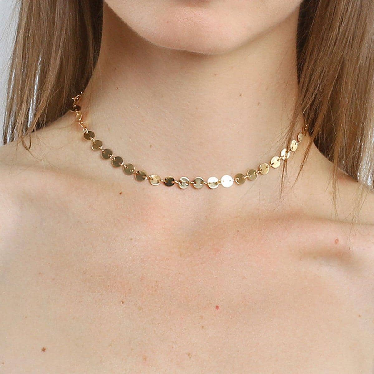 Gold Metal Sequin Necklace Fashion Jewellery for Women - view 4