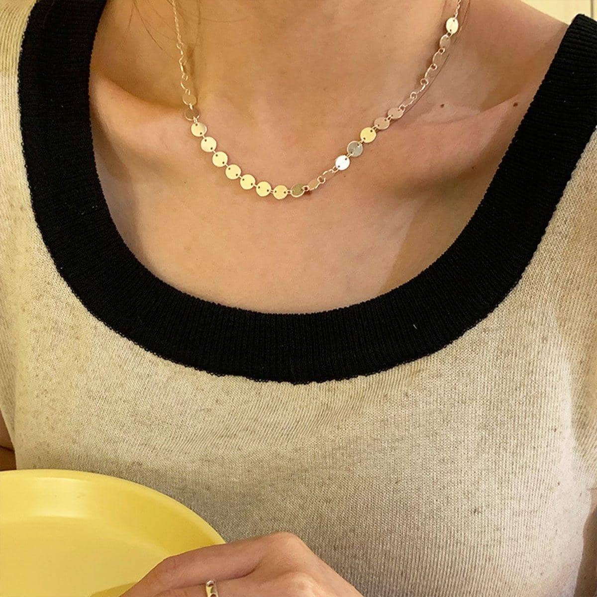 Gold Metal Sequin Necklace Fashion Jewellery for Women - view 5