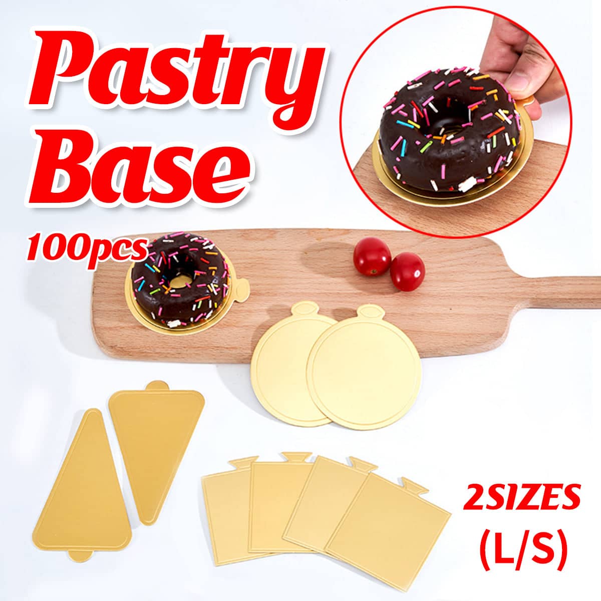 Gold Mousse Cake Boards with Handle Tab, Pack of 100 - Square Large 9 x 8.4cm - view 2